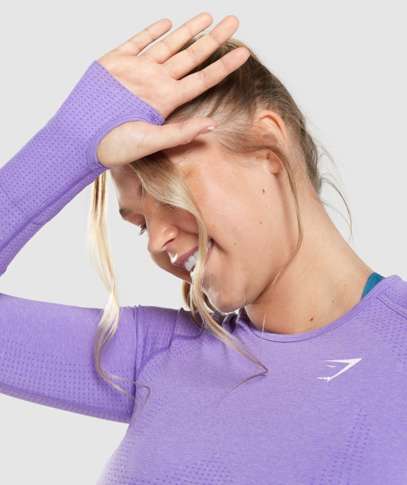 Gymshark Vital Bezszwowa Bluzka Z Długim Rękawem 2.0 Jasna Fioletowa Marl