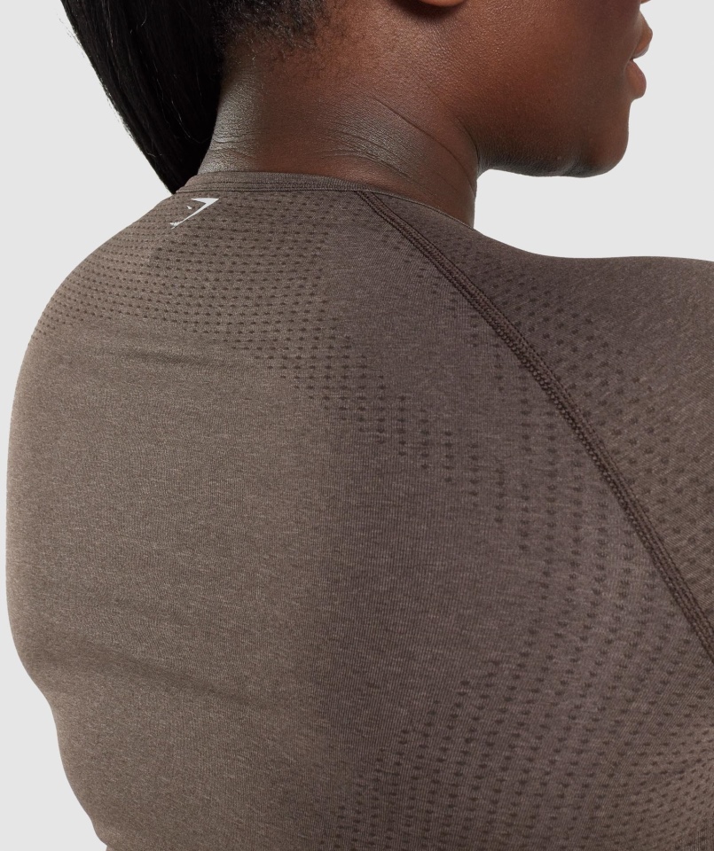 Gymshark Vital Bezszwowa Bluzka Z Długim Rękawem 2.0 Brązowa Marl