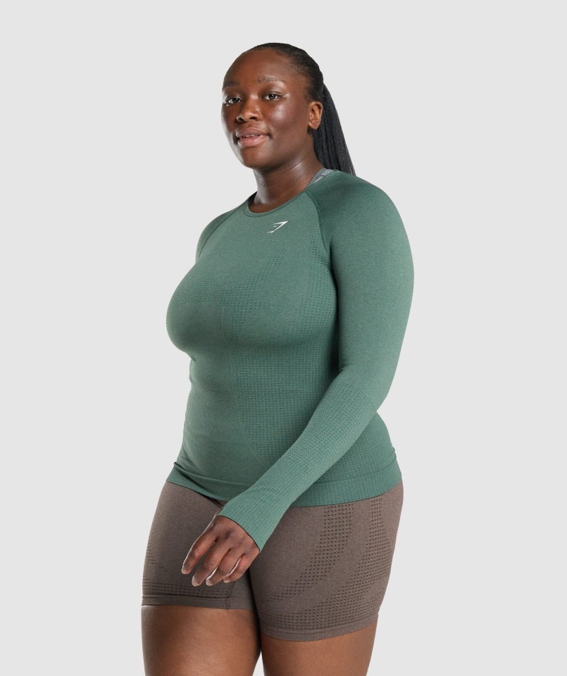 Gymshark Vital Bezszwowa Koszulka Z Długim Rękawem 2.0 Ciemnozielona Melanż