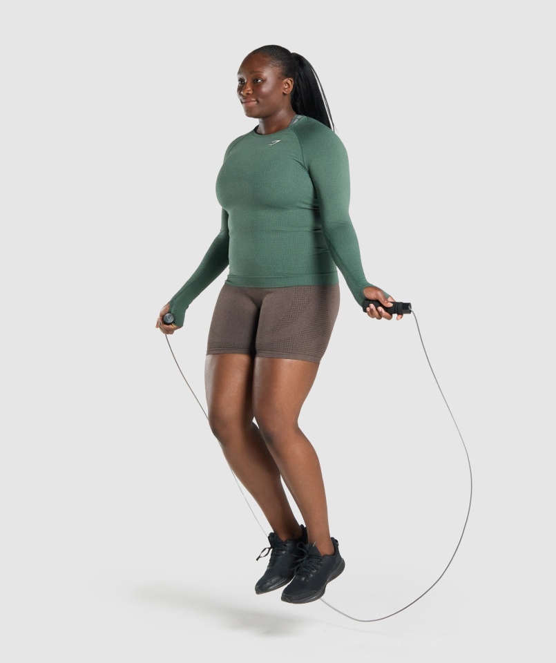 Gymshark Vital Bezszwowa Koszulka Z Długim Rękawem 2.0 Ciemnozielona Melanż