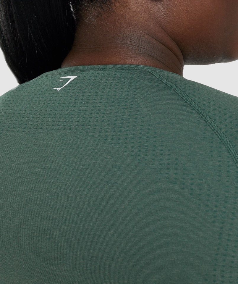 Gymshark Vital Bezszwowa Koszulka Z Długim Rękawem 2.0 Ciemnozielona Melanż