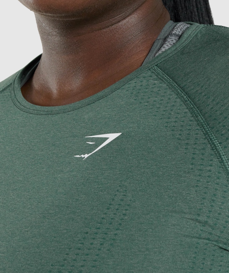 Gymshark Vital Bezszwowa Koszulka Z Długim Rękawem 2.0 Ciemnozielona Melanż
