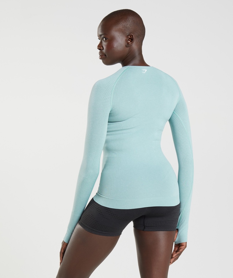 Gymshark Vital Bezszwowa Koszulka Z Długim Rękawem 2.0 Perłowo-niebieska Marl