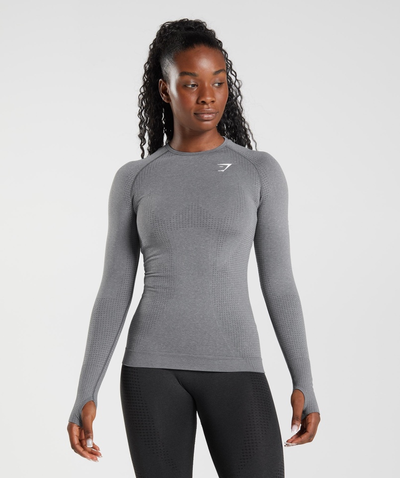 Gymshark Vital Bezszwowa Bluzka Z Długim Rękawem 2.0 Smokey Grey Marl