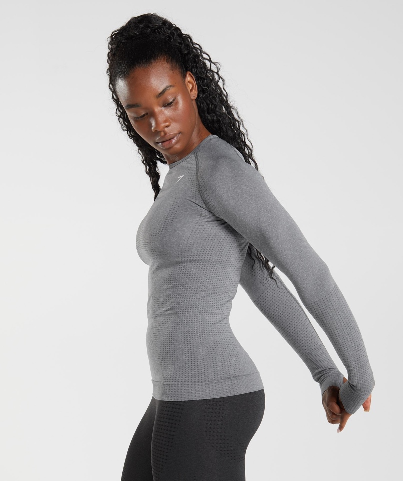 Gymshark Vital Bezszwowa Bluzka Z Długim Rękawem 2.0 Smokey Grey Marl
