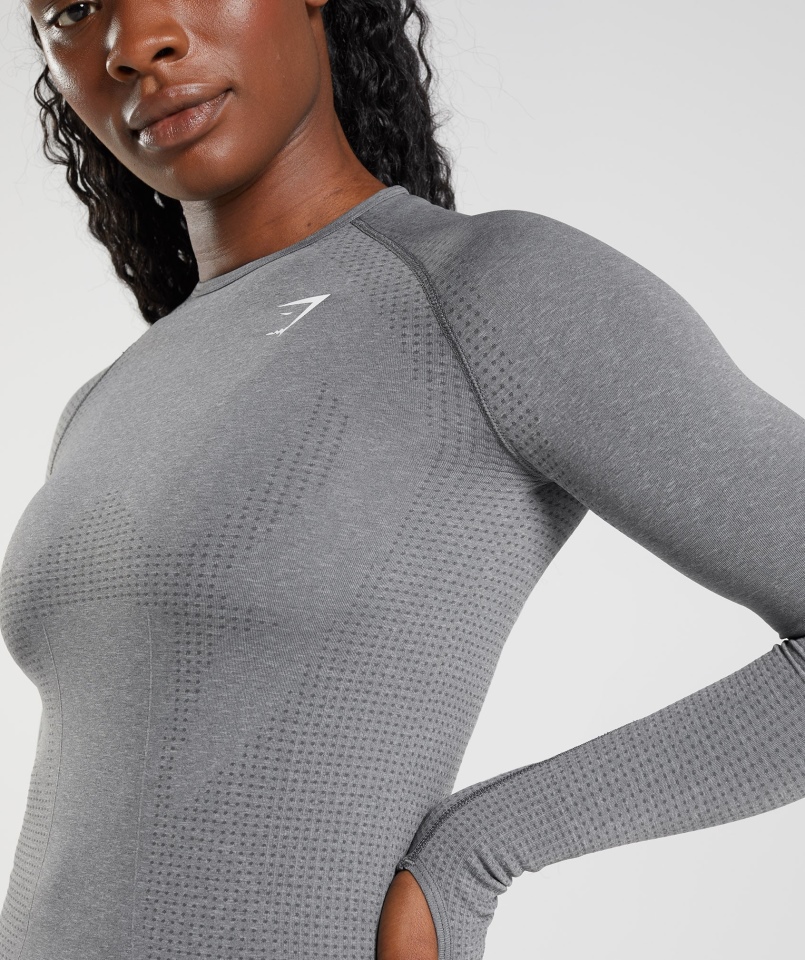 Gymshark Vital Bezszwowa Bluzka Z Długim Rękawem 2.0 Smokey Grey Marl