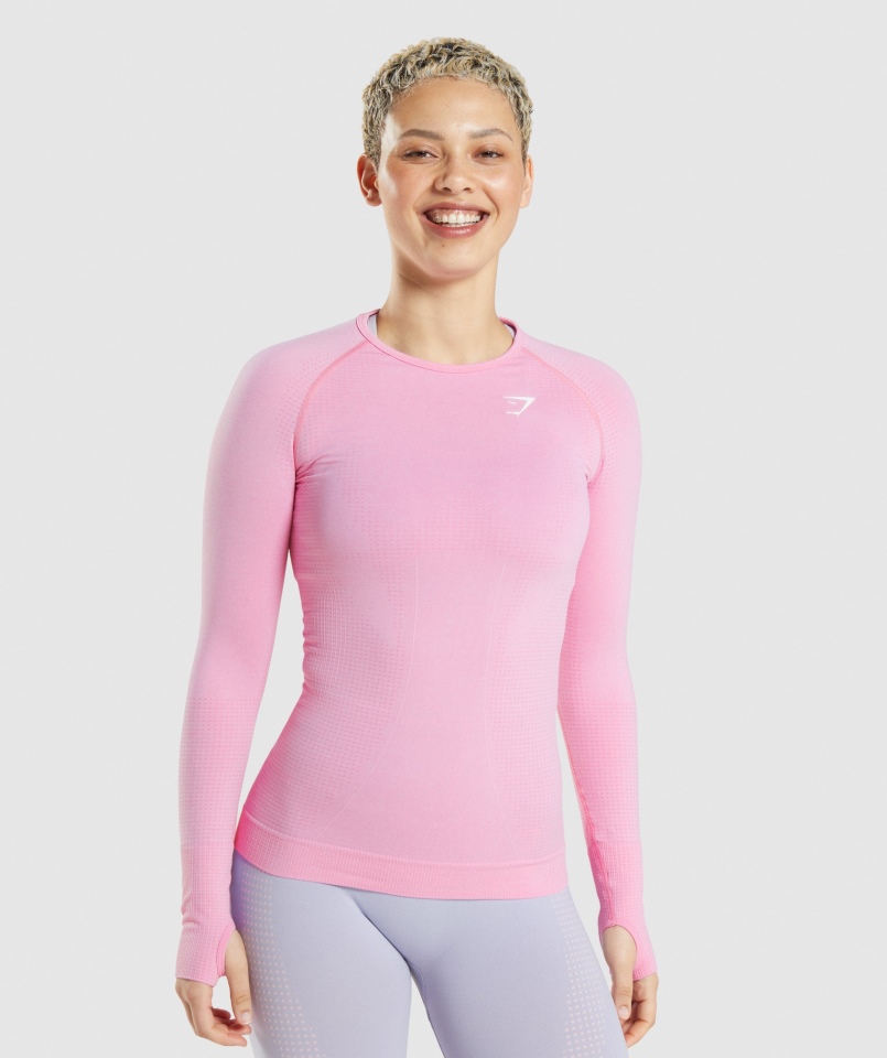 Gymshark Vital Bezszwowa Bluzka Z Długim Rękawem 2.0 Sorbet Pink Marl