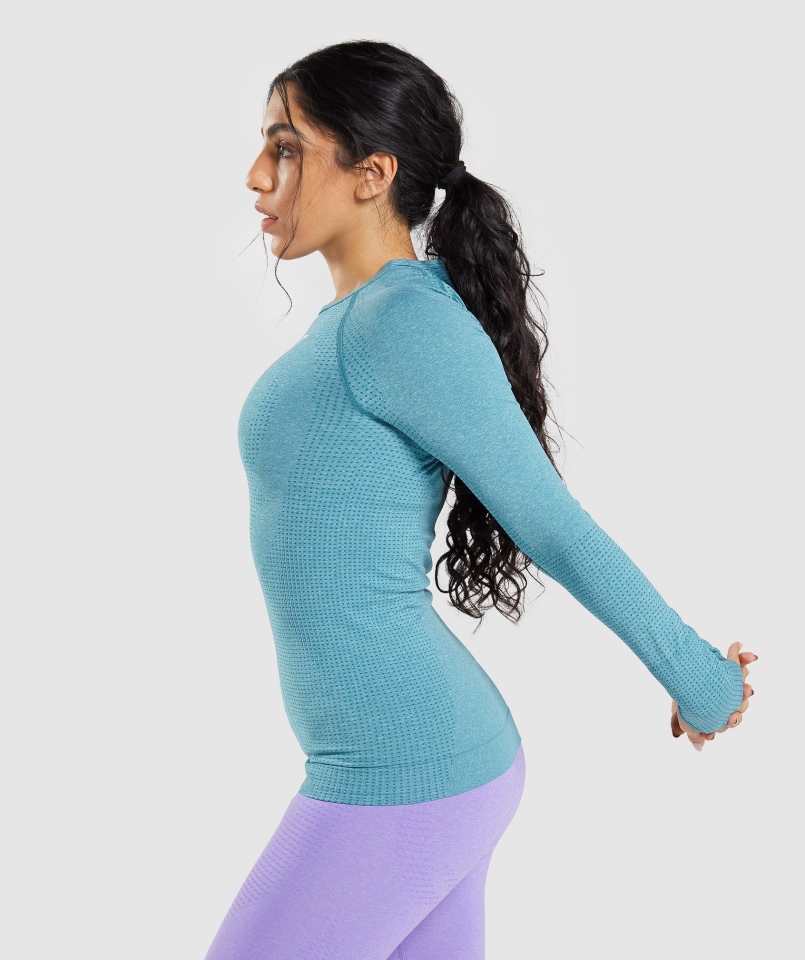 Gymshark Vital Bezszwowa Bluzka Z Długim Rękawem 2.0 Tahoe Turkusowy Marl