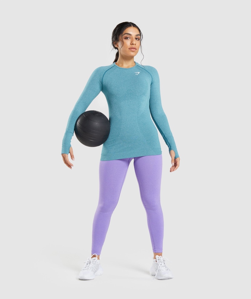 Gymshark Vital Bezszwowa Bluzka Z Długim Rękawem 2.0 Tahoe Turkusowy Marl