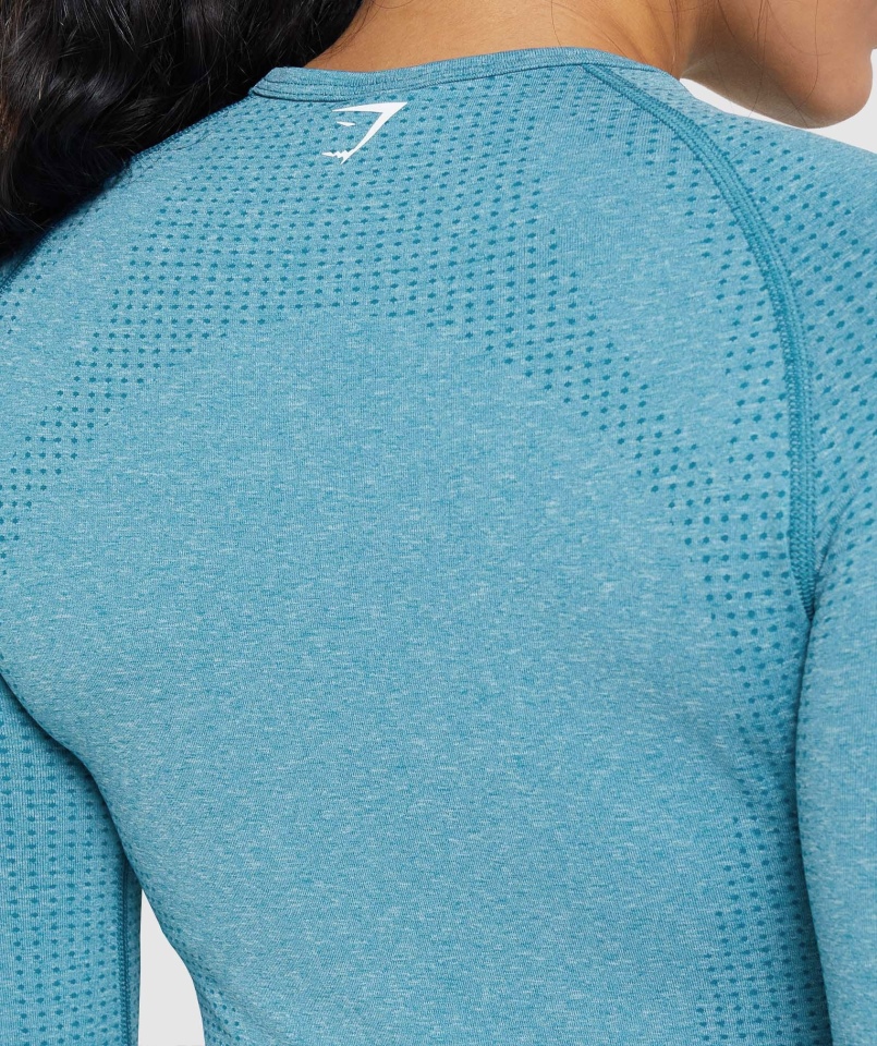 Gymshark Vital Bezszwowa Bluzka Z Długim Rękawem 2.0 Tahoe Turkusowy Marl