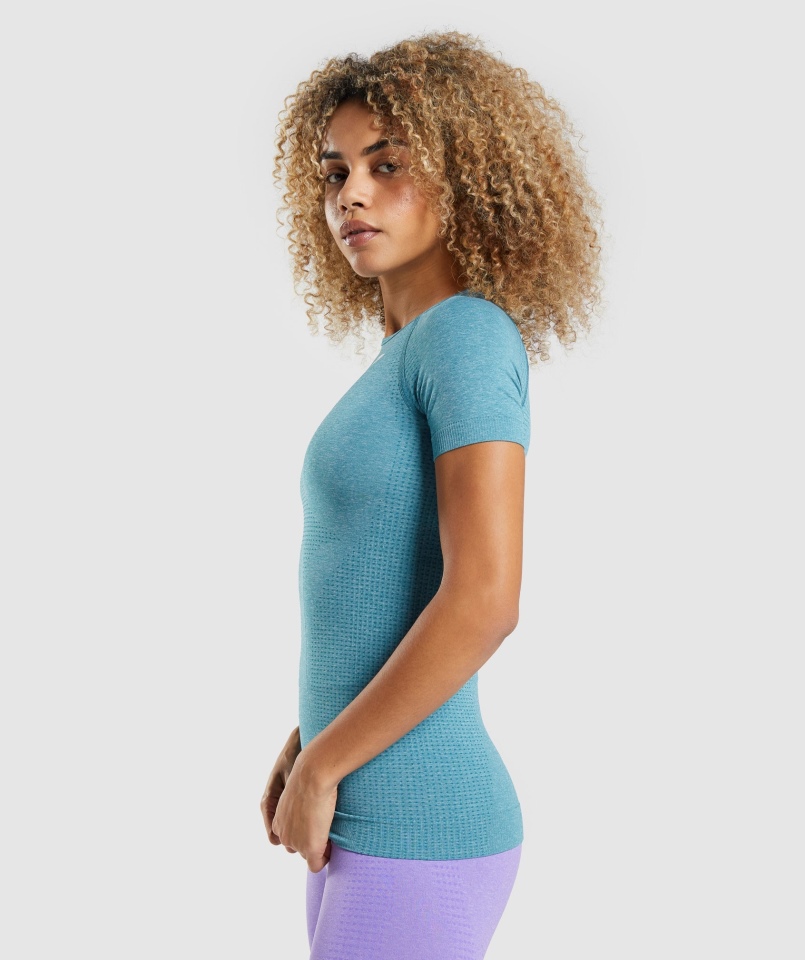 Gymshark Vital Bezszwowa Koszulka 2.0 Tahoe Turkusowy Marl