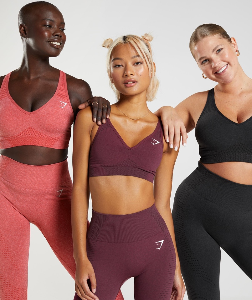 Gymshark Vital Bezszwowy Biustonosz Sportowy Z Dekoltem 2.0 V Pieczony Bordowy Marl