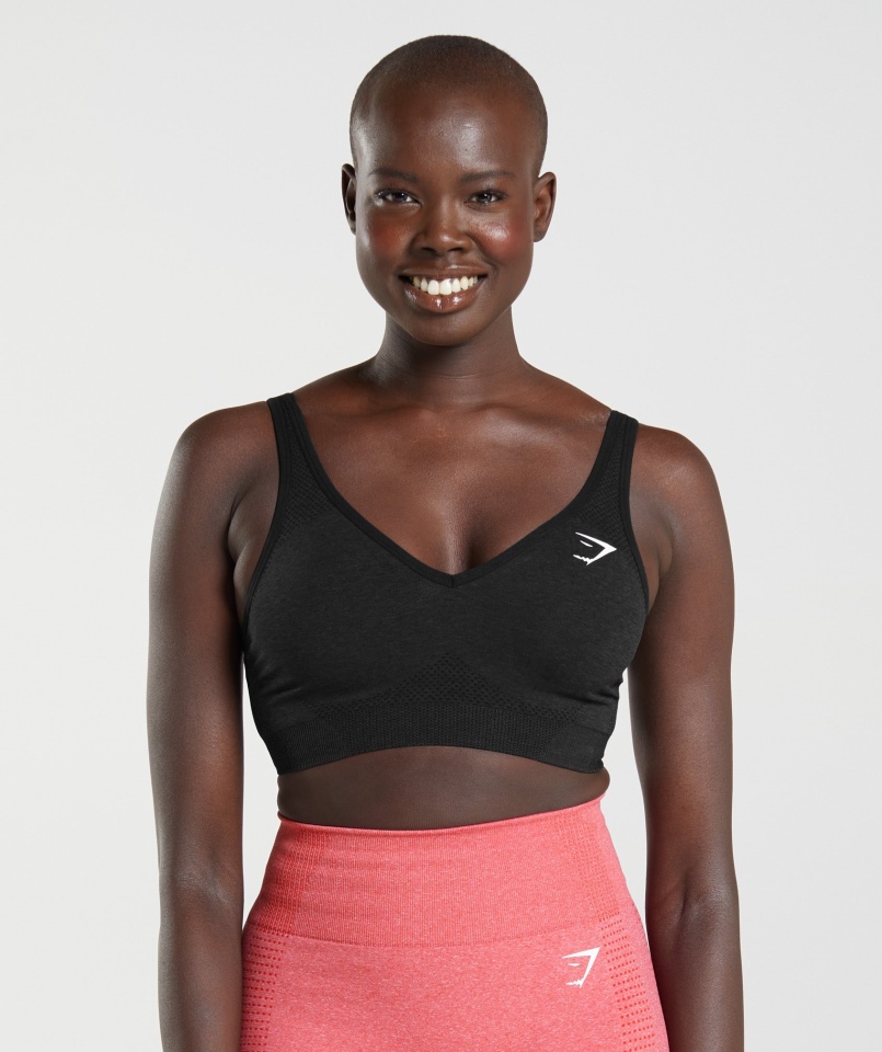 Gymshark Vital Bezszwowy Biustonosz Sportowy Z Dekoltem 2.0 V Czarny Melanż