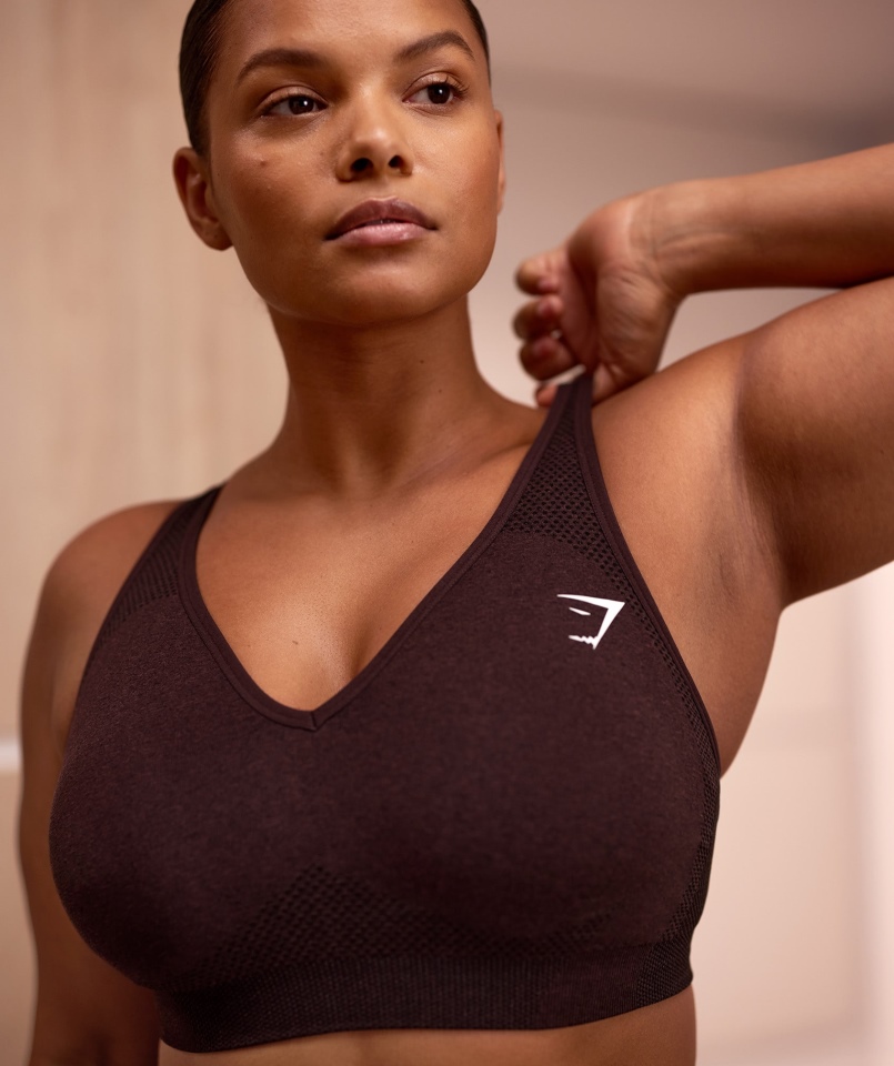 Gymshark Vital Bezszwowy Biustonosz Sportowy Z Dekoltem 2.0 V Cherry Brown Marl