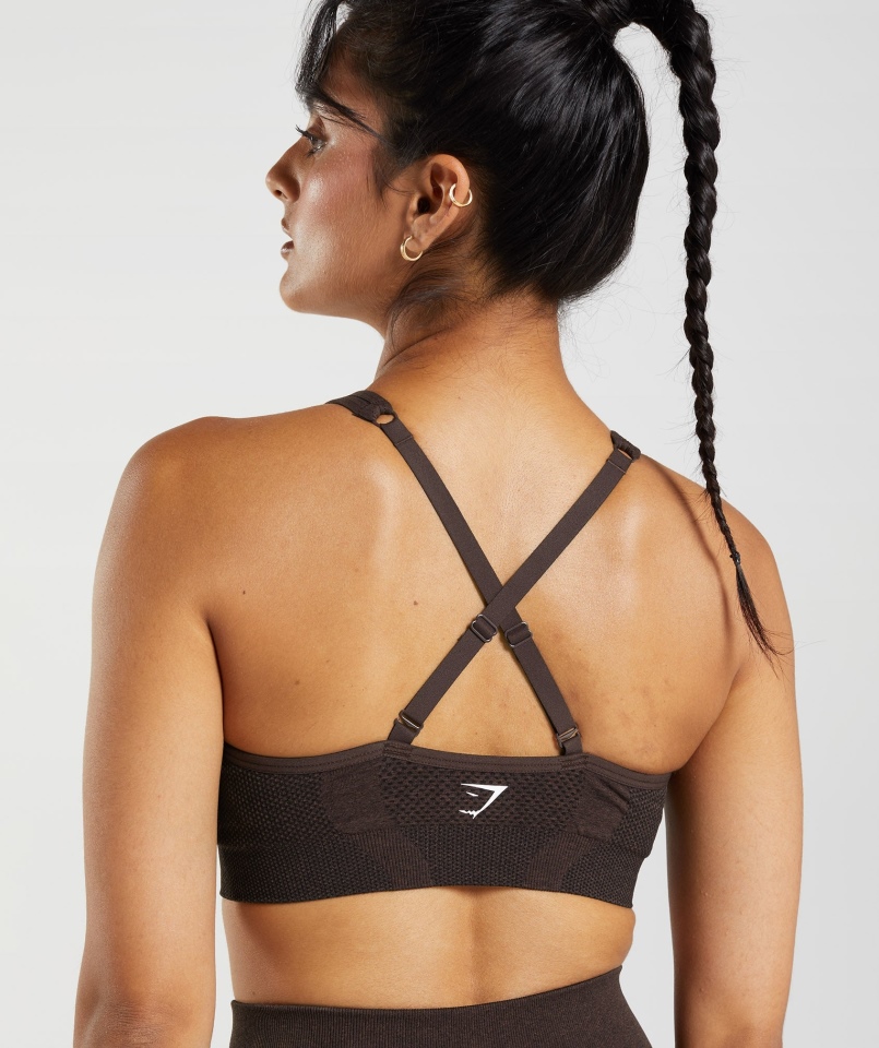 Gymshark Vital Bezszwowy Biustonosz Sportowy Z Dekoltem 2.0 V Cherry Brown Marl
