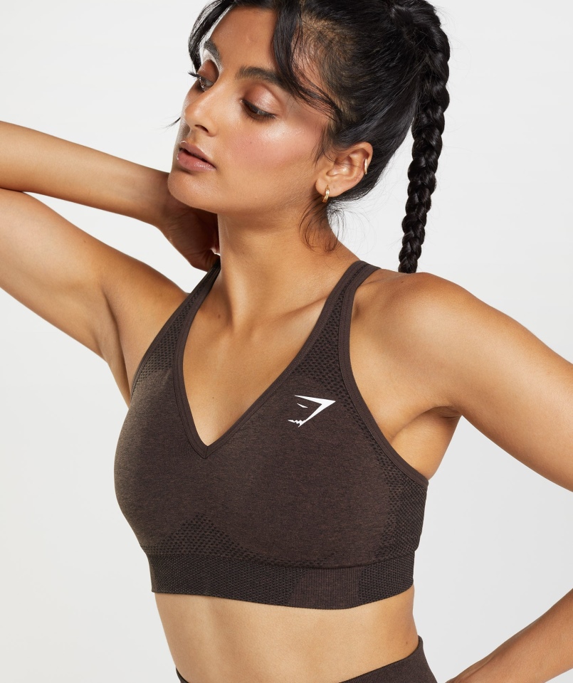 Gymshark Vital Bezszwowy Biustonosz Sportowy Z Dekoltem 2.0 V Cherry Brown Marl
