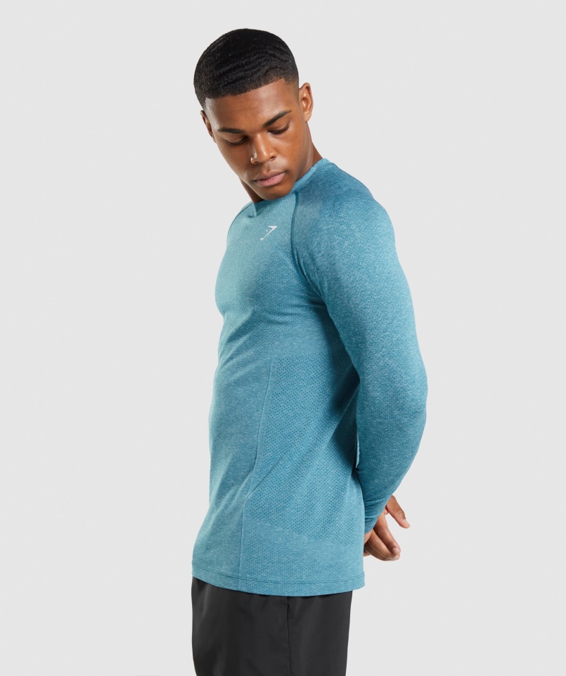 Gymshark Vital Bezszwowa Lekka Koszulka Z Długim Rękawem Tahoe Turkusowy Marl