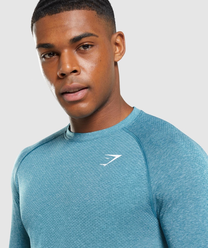 Gymshark Vital Bezszwowa Lekka Koszulka Z Długim Rękawem Tahoe Turkusowy Marl