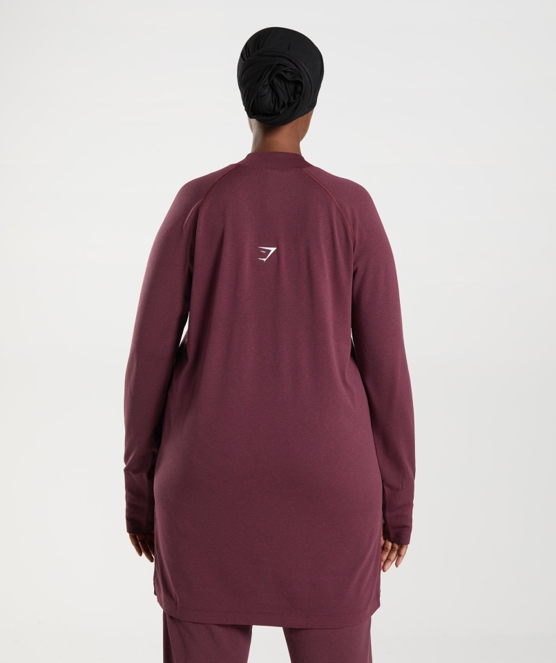Gymshark Vital Bezszwowa Długa Linia Top Pieczona Bordowa Marl