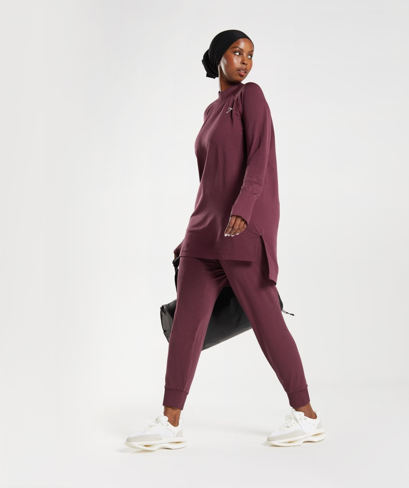 Gymshark Vital Bezszwowa Długa Linia Top Pieczona Bordowa Marl