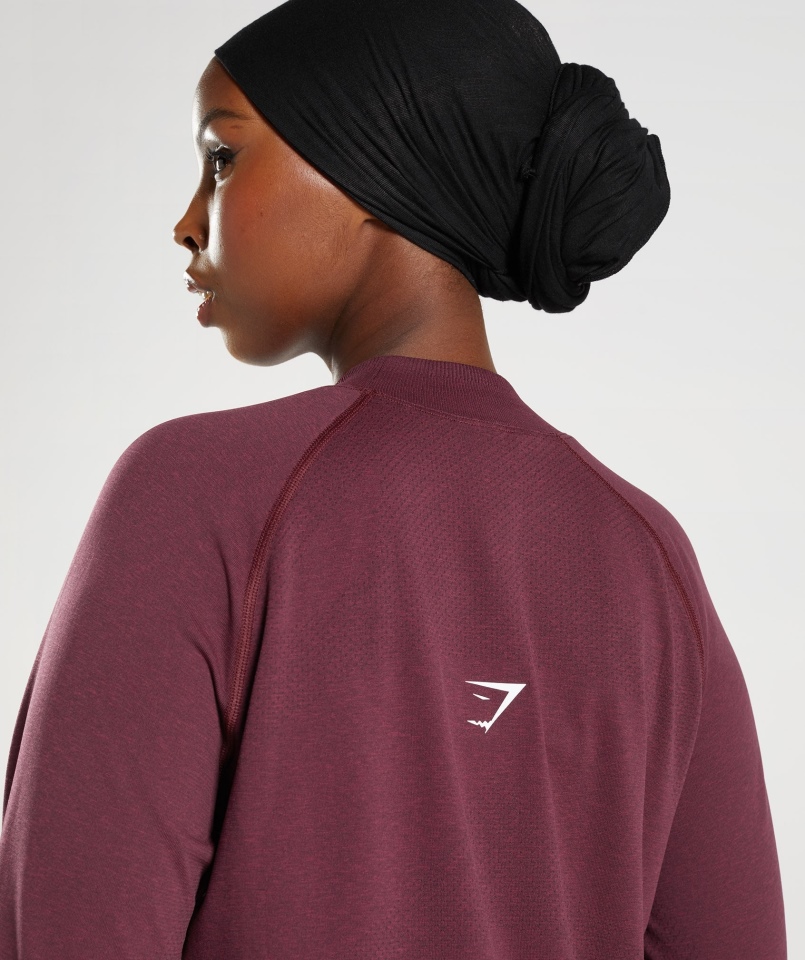 Gymshark Vital Bezszwowa Długa Linia Top Pieczona Bordowa Marl