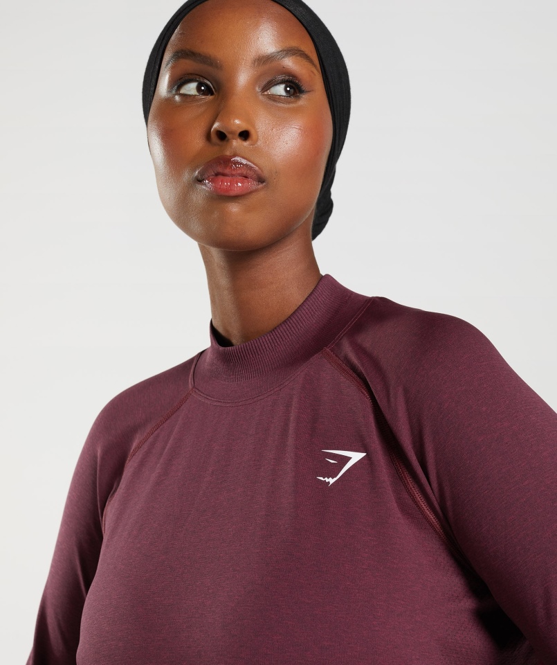 Gymshark Vital Bezszwowa Długa Linia Top Pieczona Bordowa Marl
