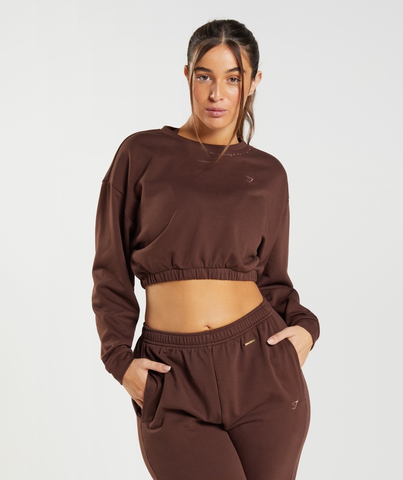 Gymshark Whitney Przycięty Sweter Rekindle Brown