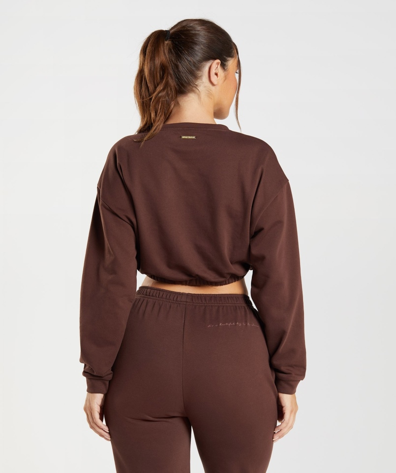 Gymshark Whitney Przycięty Sweter Rekindle Brown
