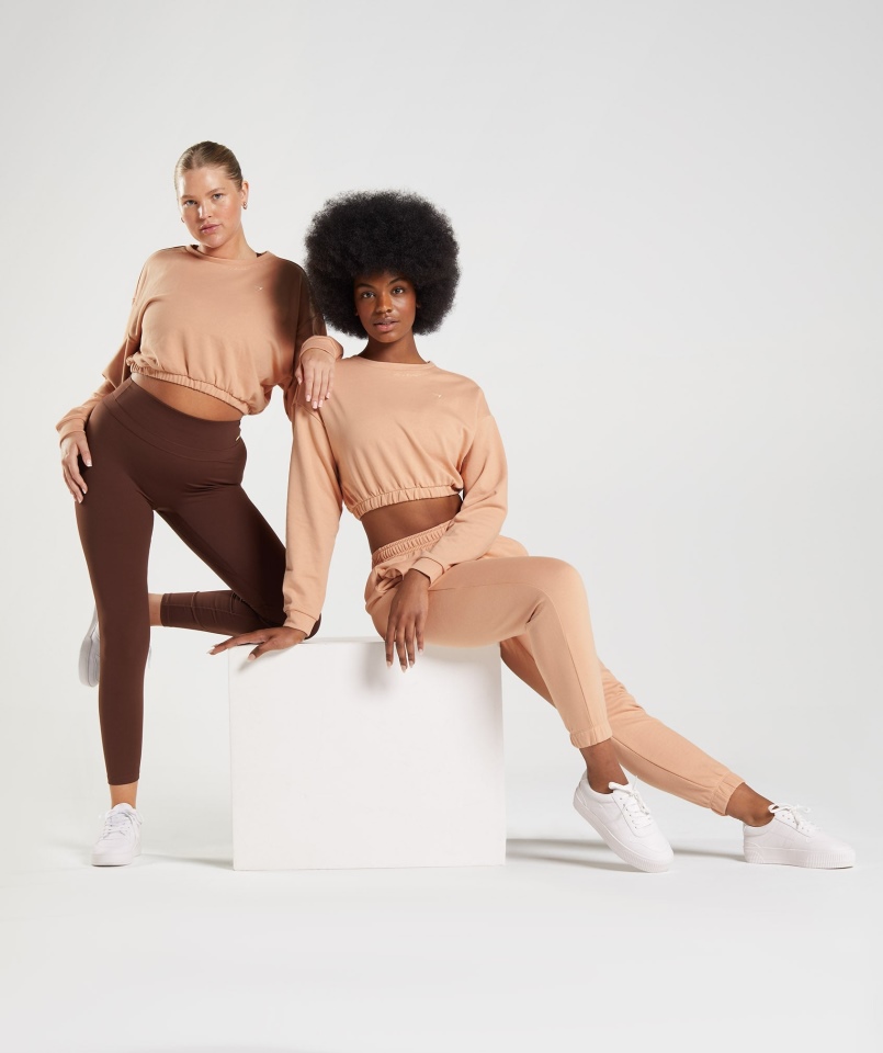 Gymshark Whitney Przycięty Sweter Beżowy Zachód Słońca