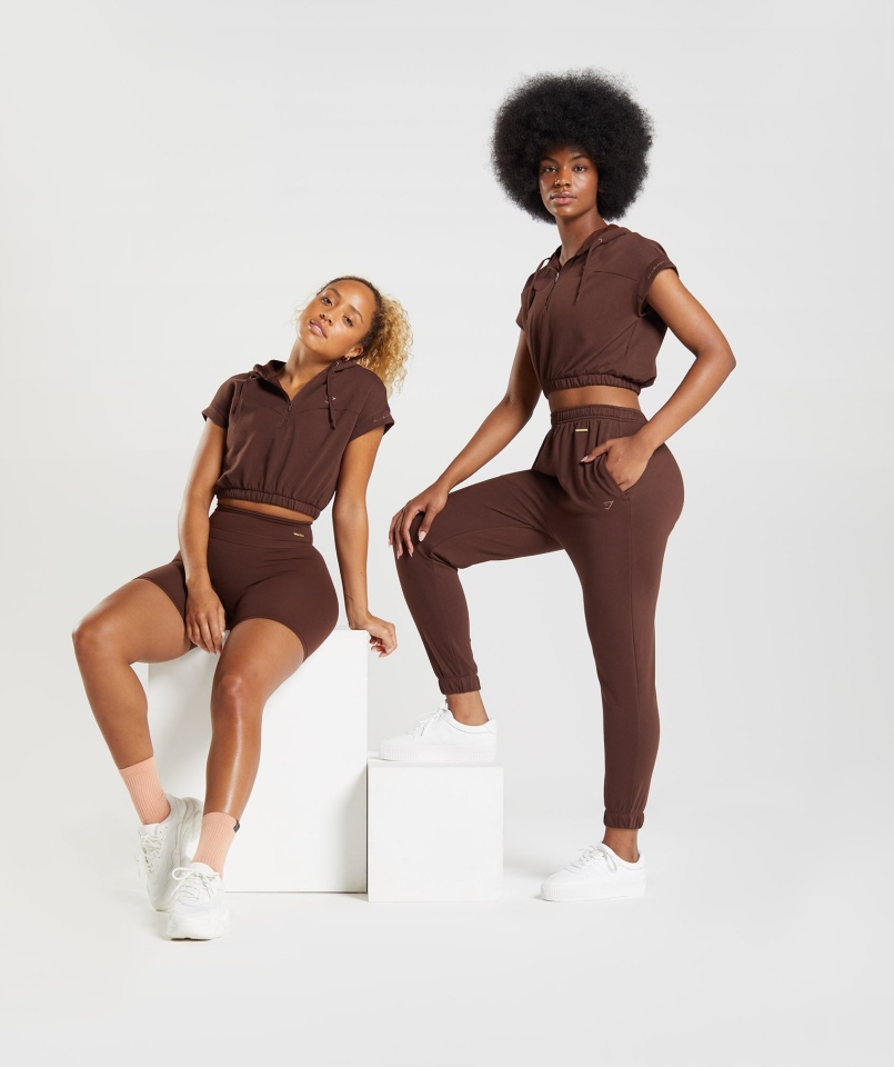 Gymshark Whitney Bluza Z Kapturem Bez Rękawów Z Przyciętymi Rękawami Ożywić Brązową
