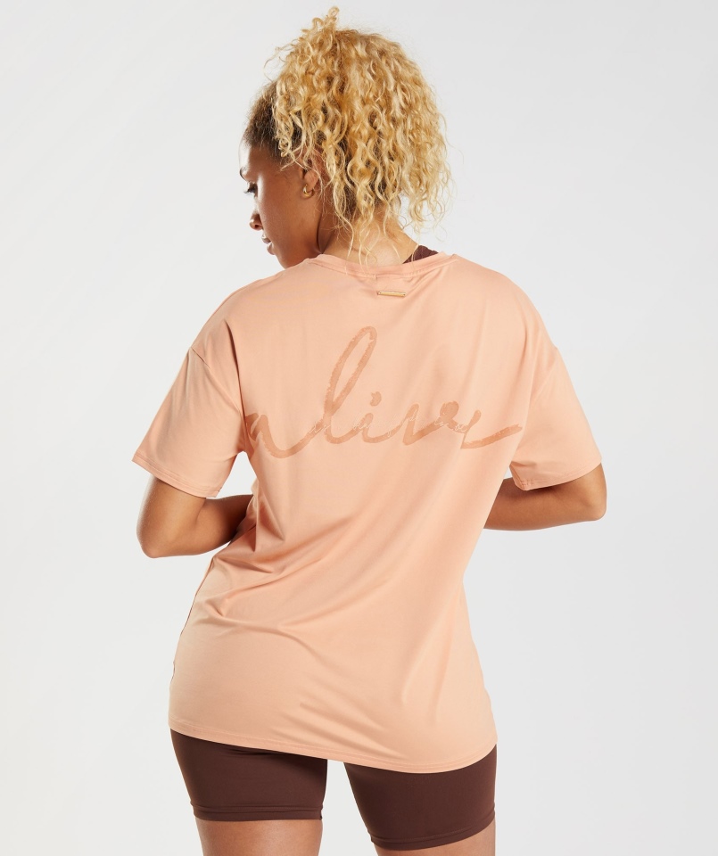 Gymshark Whitney T-shirt Oversize Zachód Słońca Beż