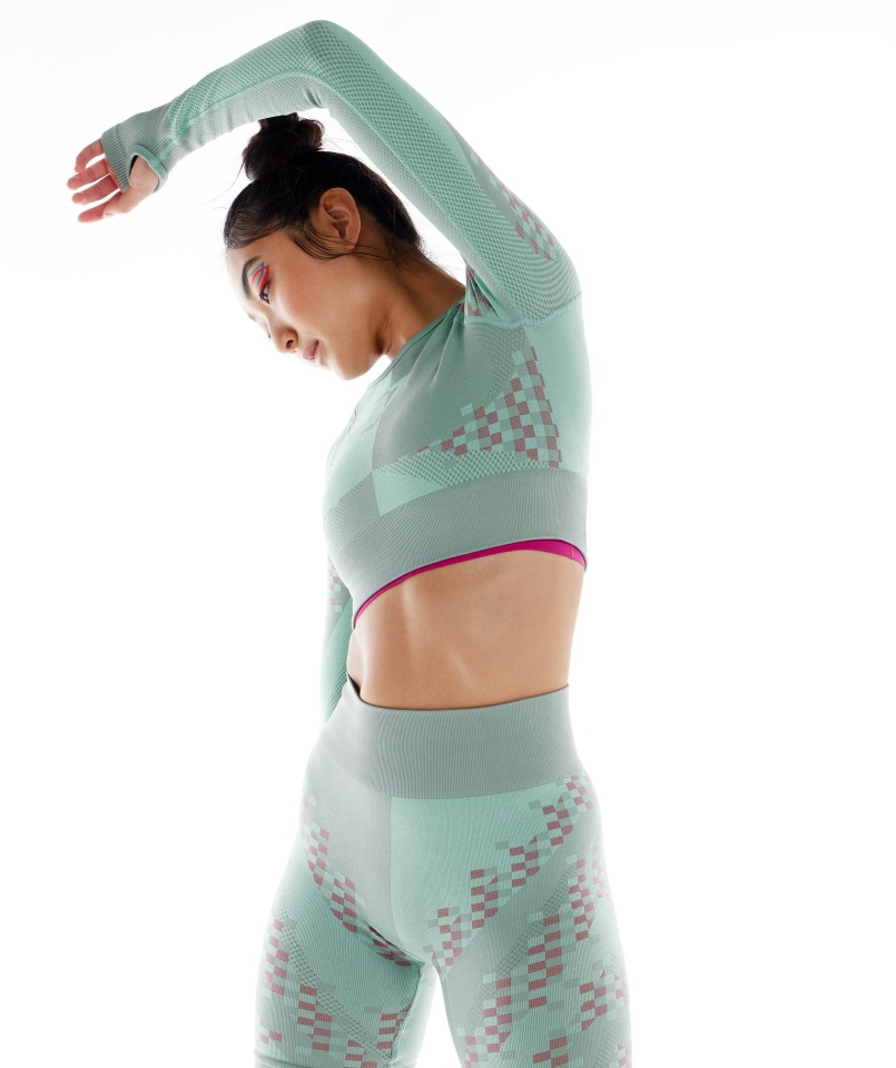 Gymshark Wtflex Cyborg Bezszwowy Crop Top Z Długim Rękawem Maya Niebiesko-różowo-turbo Niebieski