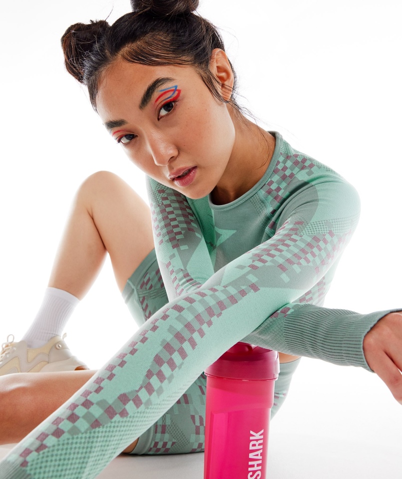 Gymshark Wtflex Cyborg Bezszwowy Crop Top Z Długim Rękawem Maya Niebiesko-różowo-turbo Niebieski