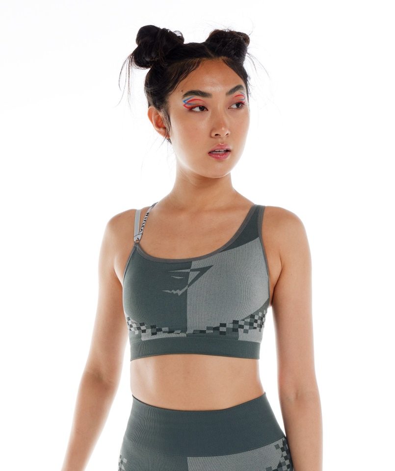 Gymshark Wtflex Cyborg Bezszwowy Biustonosz Sportowy Szaro-czarno-jasnoszary
