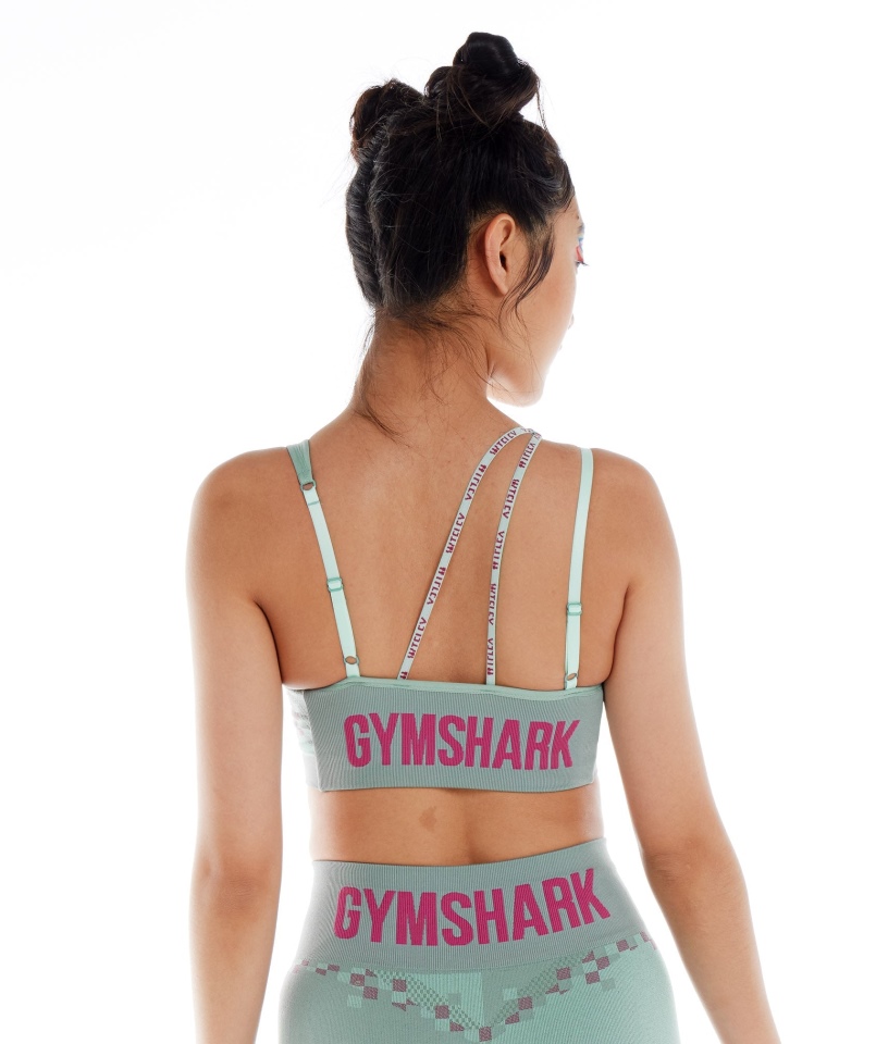 Gymshark Wtflex Cyborg Bezszwowy Biustonosz Sportowy Maya Niebiesko-różowo-turbo Niebieski