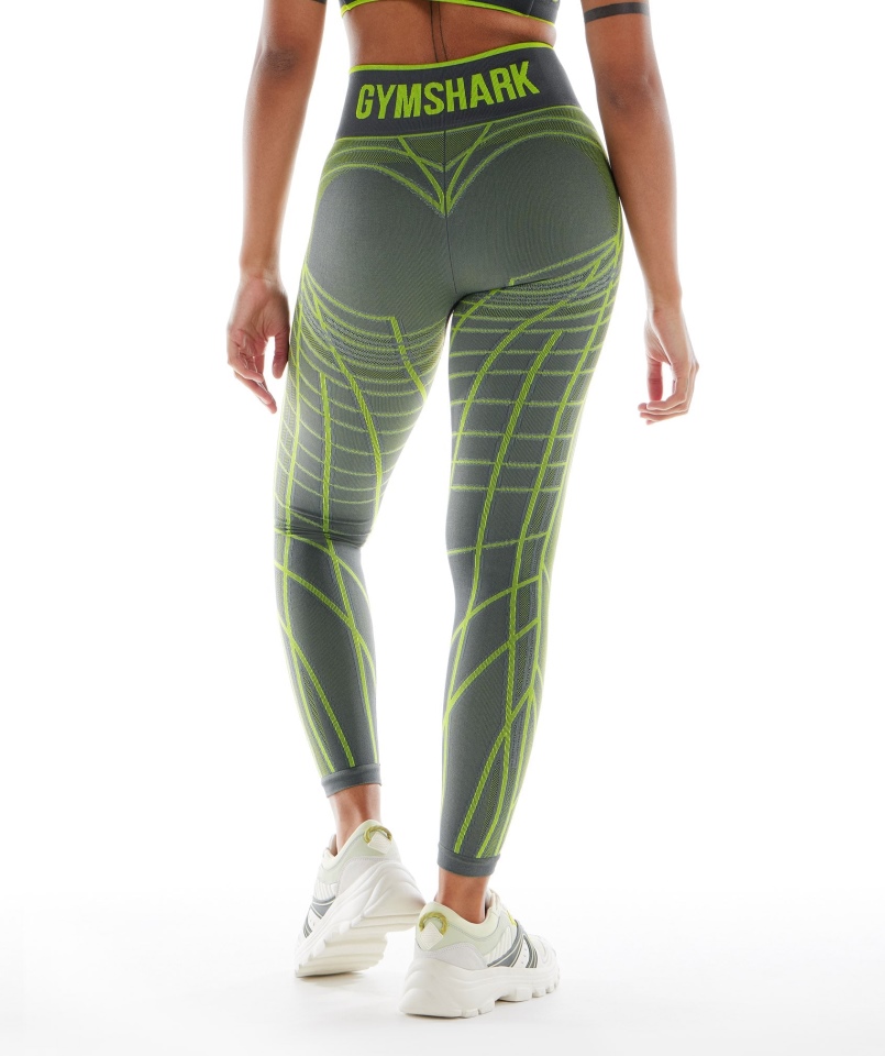 Gymshark Wtflex Liniowe Legginsy Bezszwowe Szaro-fluo Zielono-jasnoszare