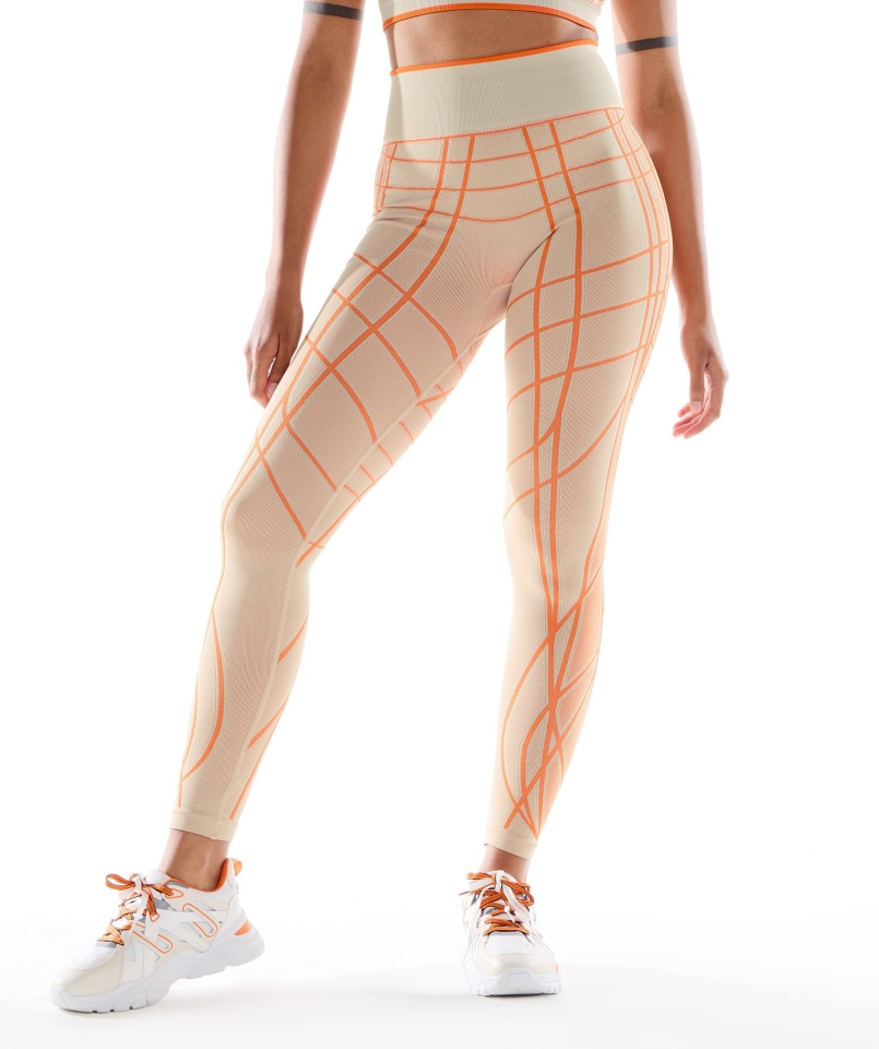 Gymshark Wtflex Liniowe Legginsy Bezszwowe Pebble Szaro-pomarańczowo-białe
