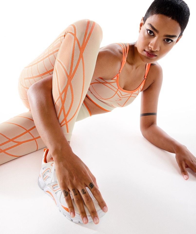 Gymshark Wtflex Liniowe Legginsy Bezszwowe Pebble Szaro-pomarańczowo-białe