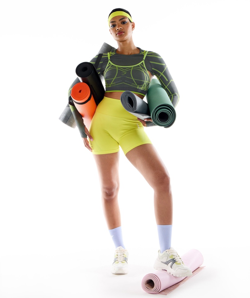 Gymshark Wtflex Liniowy Bezszwowy Biustonosz Sportowy Szaro-fluo Zielono-jasnoszary
