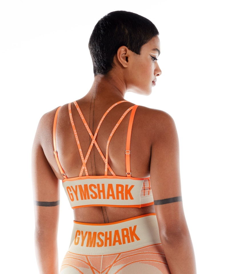 Gymshark Wtflex Liniowy Bezszwowy Biustonosz Sportowy Pebble Szaro-pomarańczowo-biały